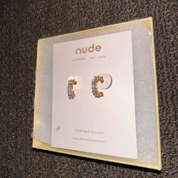 “Nude” brand gold and diamond hoop huggie earrings - Picture 3 of 4